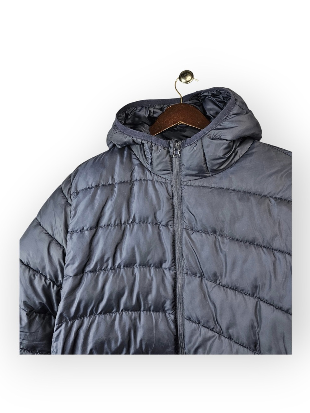 HM Navy Blue Hooded Lightweight Puffer Jacket Size Large EUC - Picture 3 of 5